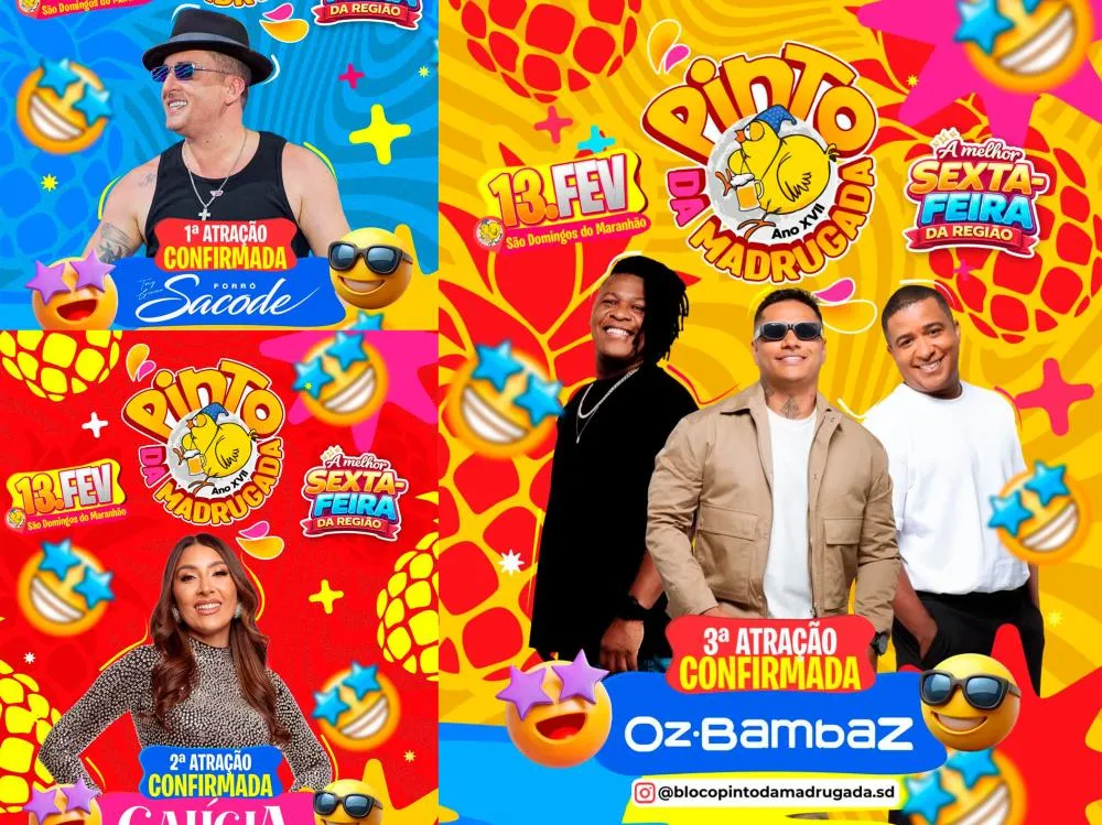 Folia garantida: Bloco Pinto da Madrugada anuncia Sacode Elétrico, Galícia e Oz Bambaz