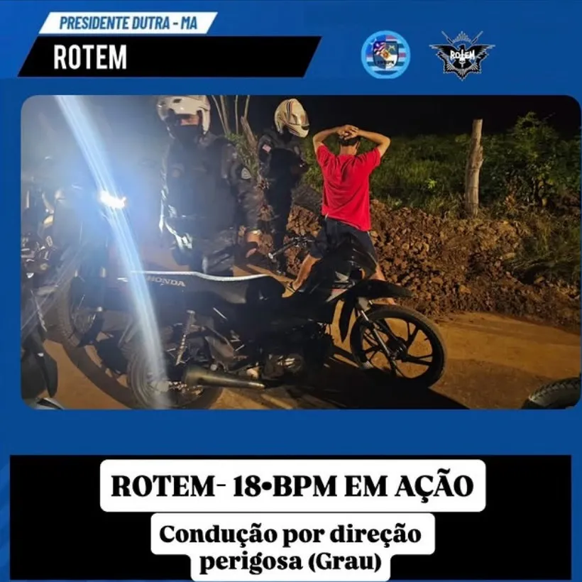 Presidente Dutra: ROTEM conduz motociclista por Manobras Perigosas (“Grau”) no Bairro São José