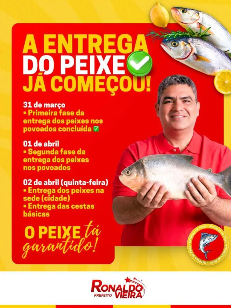 Compromisso com o povo: Prefeito Ronaldo Vieira entrega mais de 4 mil kg de peixes em São José dos Basílios